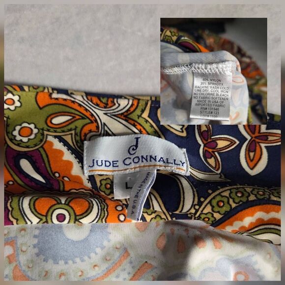 Jude Connally Retro 70s Paisley Print Boho Fall Color Dress Sz. L - Picture 4 of 4